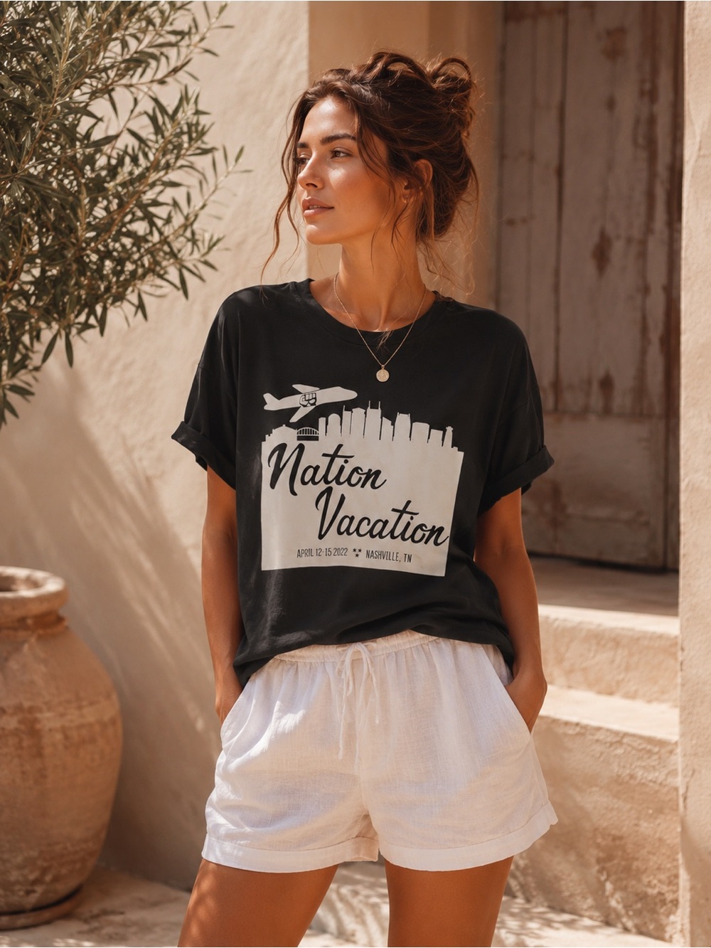 861. Next Level Apparel Black "Nation Vacation" Graphic Tee